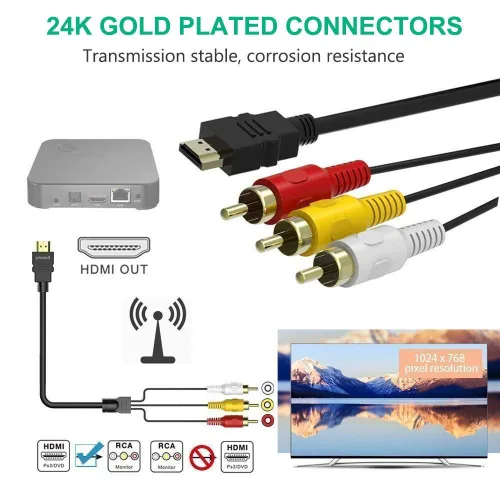 Vista 3 de Cable HDMI a RCA, 1080P 5 pies/4.9 ft HDMI macho a 3-RCA Video Audio AV Cable Adaptador Transmisor para TV HDTV DVD