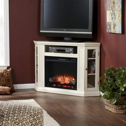 Vista 7 de SEI Furniture Claremont Corner - Chimenea eléctrica convertible con almacenamiento, color marfil