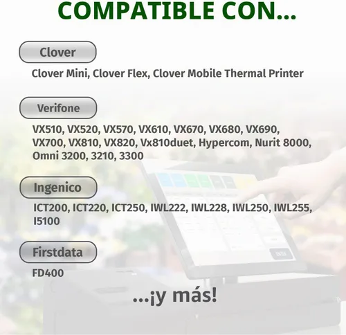 Vista 2 de (50) Rollos de papel térmico 2-1/4 X 63 Ingenico ICT 200 220 250 FD400 Vx520