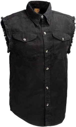 Vista 6 de Milwaukee Leather DM1002 Camisa vaquera ligera negra para hombre con corte deshilachado sin mangas
