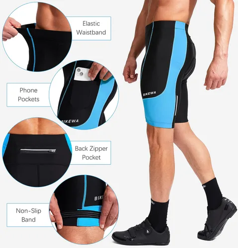 Vista 5 de Bikewa Pantalones cortos de ciclismo para hombre con acolchado 3D para ciclismo de carretera, ciclismo de montaña, ciclismo UPF 50+, bolsillos