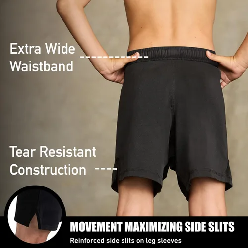 Vista 3 de Elite Sports Pantalones cortos de entrenamiento para niños MMA BJJ No GI UFC, pantalones cortos deportivos para niños y niñas, pantalones cortos