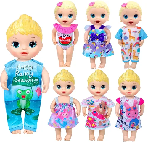 Vista 3 de ARTST Alive - Ropa de bebé, 7 juegos de ropa de muñeca de bebé, accesorios de vestido, traje de baño para muñecas de 10 a 12 pulgadas, niñas