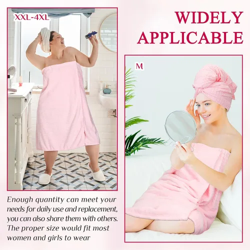 Vista 16 de Tigeen 2 toallas para mujer, bata de spa ligera a rayas con cierre ajustable, parte superior elástica, bata de baño suave para spa