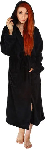 Vista 2 de Verabella Bata larga de forro polar de felpa con capucha para mujer y hombre, bata de baño de color sólido