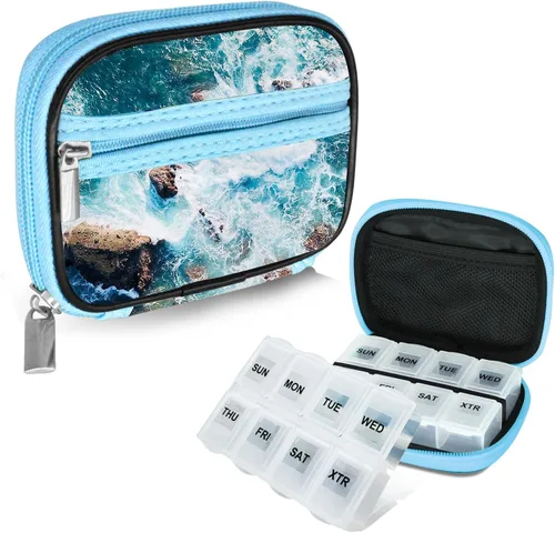 Vista 15 de Serfeymi Pastillero semanal para viaje, pastillero para bolso con pastillero extraíble de 7 días, organizador de medicamentos de viaje, contenedor