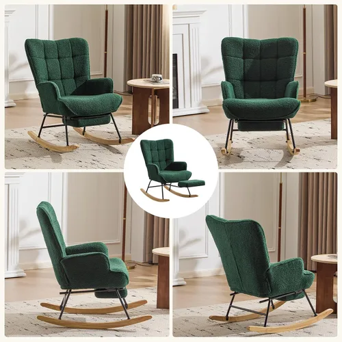 Vista 8 de Furniliving - Mecedora tapizada para cuarto de bebé, silla deslizante, mecedora moderna con reposapiés retráctil, silla de lectura con respaldo