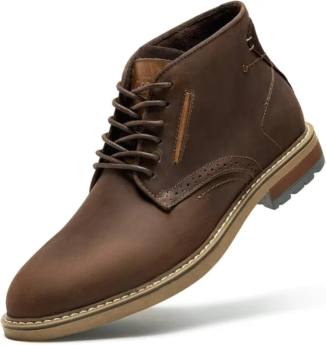 Vista 27 de Arkbird Botas Chukka para hombre, botines de cuero granulado con cordones de moda y comodidad casual Oxfords Marrón oscuro