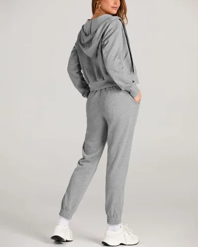 Vista 5 de Amkoyam Conjunto de dos piezas para mujer, de manga larga, con cremallera, sudadera con capucha y pantalones largos