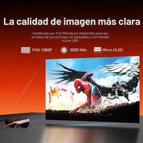 Vista 3 de Rokid Lentes AR negros Max2, pantalla micro-OLED de 215 pulgadas, FOV de 50°, brillo de 600 liendes, compatibles con teléfonos inteligentes