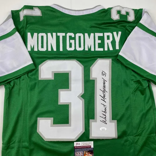 Vista 2 de Camiseta de Fútbol Verde de Filadelfia con Autógrafo/Firma de Wilbert Montgomery Certificado JSA