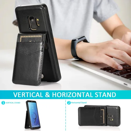 Vista 3 de Asuwish Funda de teléfono para Samsung Galaxy S9 con protector de pantalla de vidrio templado y tarjetero para tarjetas de crédito, soporte