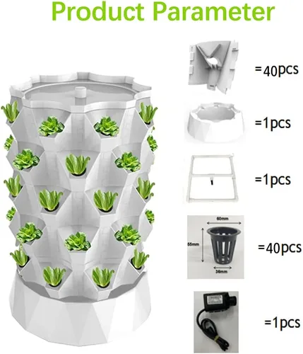 Vista 2 de Sistema de cultivo hidropónico de 40 macetas para acuaponía, torre de jardín, kit de cultivo aeropónico para interiores y exteriores, hierbas