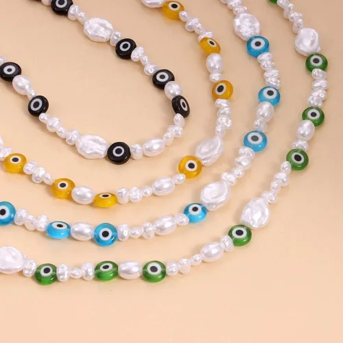 Vista 7 de Collar turco de mal de ojo, collar de ojo turco con cuentas de acrílico vintage, collar de cadena de clavícula, collar de cadena unisex a juego