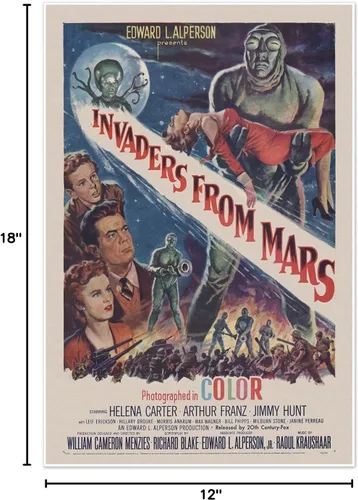 Vista 10 de Conjunto de cinco anuncios de películas de ciencia ficción c. 1950 Póster impreso de arte vintage Planeta prohibido, OVNI invasores de Marte