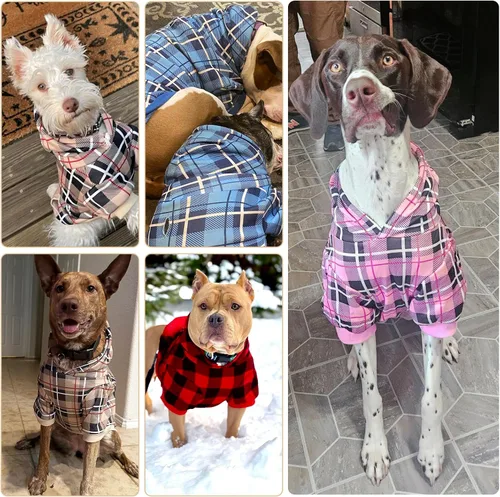 Vista 8 de EXPAWLORER Sudadera con capucha para perro a cuadros, estilo británico, suéter cálido para perro con agujero para correa, ropa de pitbull, ropa