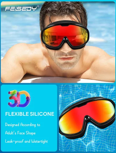 Vista 2 de FEISEDY Gafas de natación sin fugas, antivaho para piscina, para adultos, hombres, mujeres, jóvenes, visión clara de 180°, UV400 B2389