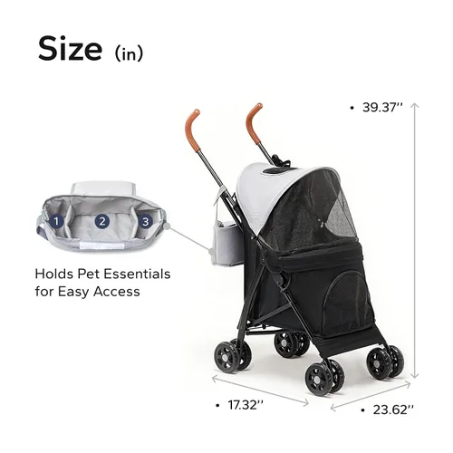 Vista 9 de Cochecito para mascotas ultraligero de 10 libras – Cochecito paraguas plegable compacto con correa de hombro duradera, organizador de 3