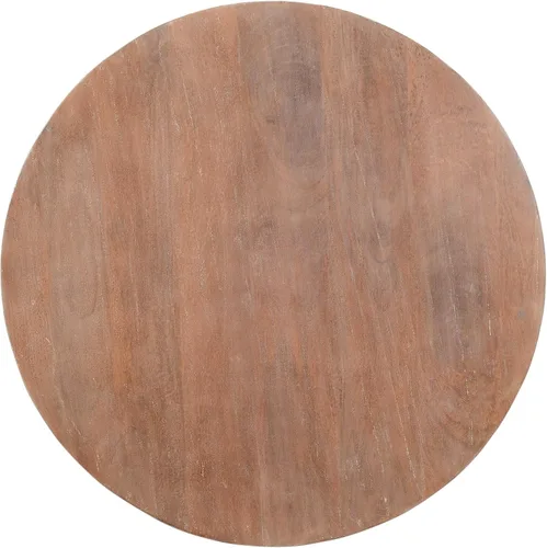 Vista 3 de Mesa de centro de madera con forma de tambor con base de diseño de tablones, marrón envejecido, moderno, contemporáneo, redondo, acabado natural