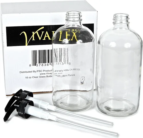 Vista 3 de Vivaplex - Botellas de vidrio transparente de 16 onzas con bombas de loción negra, paquete de 2