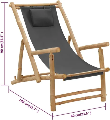 Vista 2 de vidaXL Silla de bambú ajustable con diseño plegable y lona, muebles de exterior gris oscuro para jardín, patio y terraza
