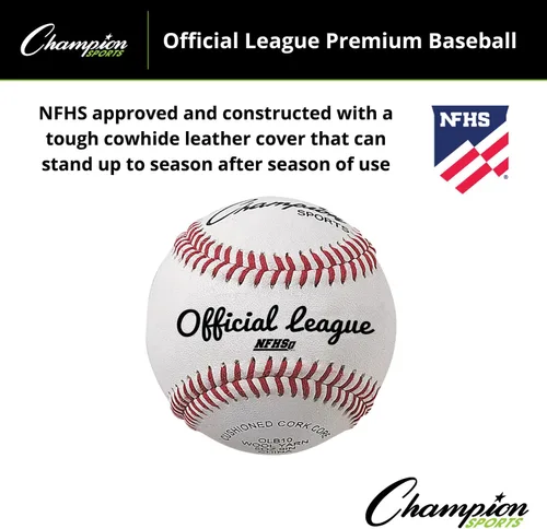 Vista 3 de Champion Sports Juego de béisbol de cuero: docena de pelotas de béisbol de cuero genuino para interiores y exteriores para entrenamiento de práctica