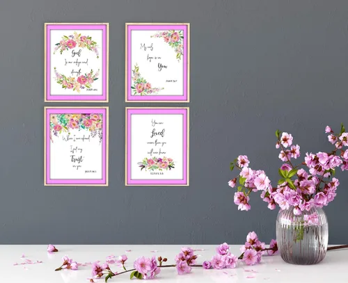 Vista 4 de Arte de pared inspirador – Dios es nuestro refugio – Decoración cristiana de pared – Juego de 4 – 8 x 10 – sin marco