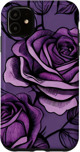 Vista 5 de iPhone 15 Patrón de rosas en estuche morado