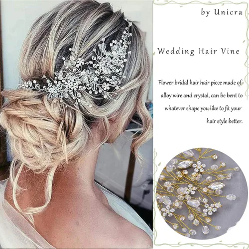 Vista 8 de Unicra Flor de novia boda pelo vid cristal pieza nupcial pieza de diamantes de imitación fiesta accesorios hoja joyería cuentas cuentas tocado