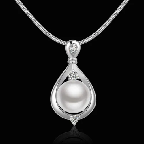 Vista 4 de Conjunto de joyas de plata esterlina 925 de moda para mujer con cristal y simulación de perlas de anillo de pendientes collar de joyería con cristal
