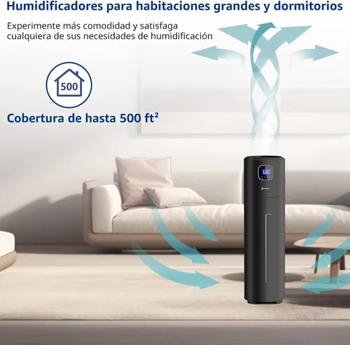 Vista 4 de Akeshan Humidificadores Grandes para Dormitorio, 9L/2.5Gal Ultrasónico de Niebla Fría, Relleno Superior Fácil de Limpiar con Velocidad de Niebla
