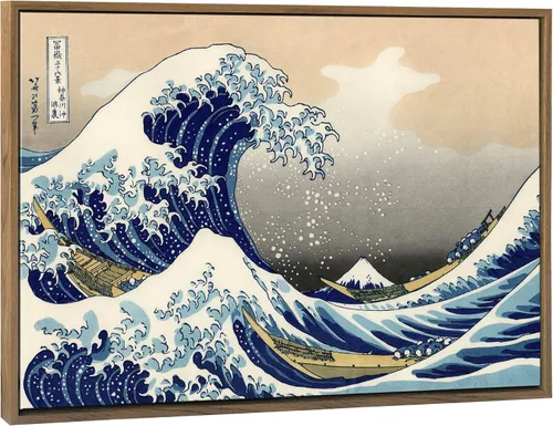 Vista 15 de Wieco Art Arte enmarcado de aluminio negro grande, 3 paneles, gran ola de Kanagawa, Katsushika Hokusai, impresiones en lienzo de arte de pared