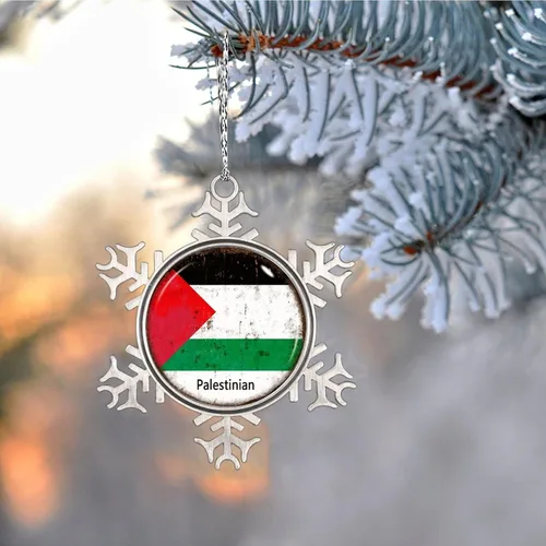 Vista 5 de Adornos de Navidad con bandera palestina 2023, adorno de copo de nieve para decoración de árbol de Navidad, decoración de árbol de Navidad