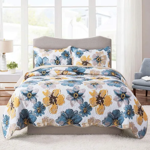 Vista 13 de HoneiLife - Juego de edredón de 3 piezas, colcha ligera de microfibra, diseño de flores silvestres, cubrecamas ligero y botánico, para todas