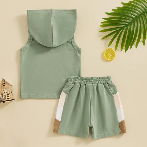 Vista 7 de Lucikamy Ropa de bebé niño sin mangas + pantalones cortos con estampado a rayas con bolsillos, 2 piezas de trajes de verano
