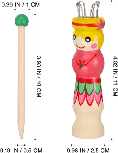 Vista 4 de Carrete de tejer francés Herramienta de tejer de madera Hilo de madera para hacer punto de muñeca Carfts Tejedor de madera con aguja