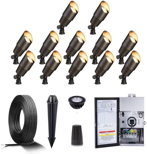 Vista 33 de Gardenreet Focos de Paisaje de Bajo Voltaje - Luz Ascendente LED de Latón para Exteriores 12V, Focos con Cable IP65 Impermeables, Bronce Antiguo
