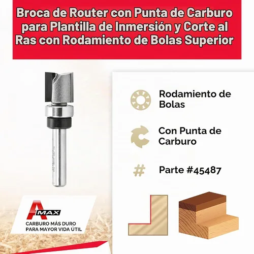 Vista 2 de Amana Tool 45487 - Broca de carburo con punta de carburo, 45487, vástago de 1/2 x 1/4 pulgadas con rodamiento de bolas superior