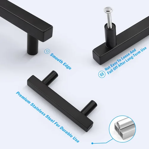 Vista 3 de KNOBWELL - Paquete de 5 tiradores modernos de acero inoxidable para puertas de armarios, cajones de cocina, baño, distancia entre agujeros 2.52 Negro