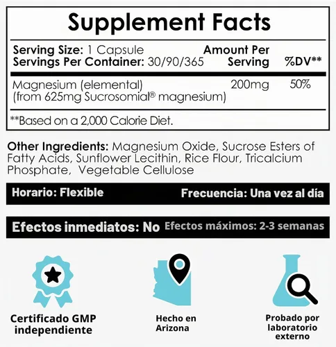 Vista 2 de Nootropics Depot MicroMag - Cápsulas de magnesio 625 mg 90 unidades Contiene 200 mg de magnesio elemental