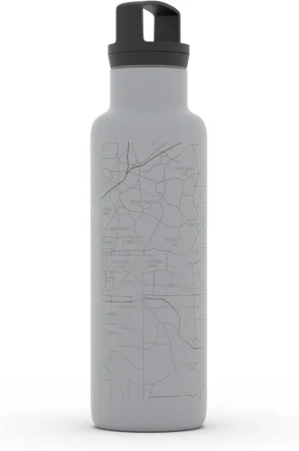 Vista 3 de Well Told Botella de agua aislada con mapa de Atlanta Georgia, grabado al agua, botella de acero inoxidable grabada (21 onzas, gris muelle) botella