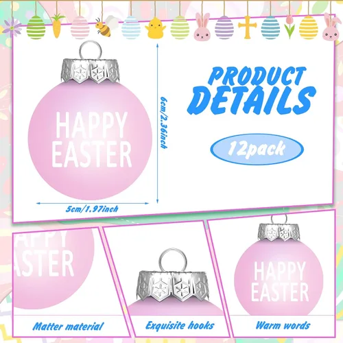 Vista 2 de Riceshoot 12 adornos de bola colgante de Pascua, adornos de árbol de Pascua, decoraciones colgantes de plástico con cuerda para el hogar, árbol