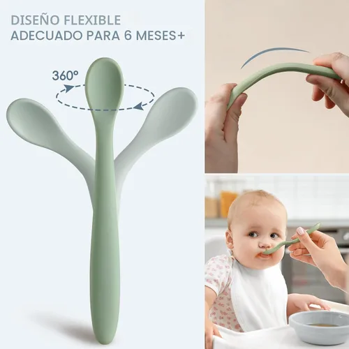 Vista 3 de 6 piezas de cucharas de silicona para alimentación de bebé, primera etapa con punta suave fácil para las encías, cuchara de entrenamiento