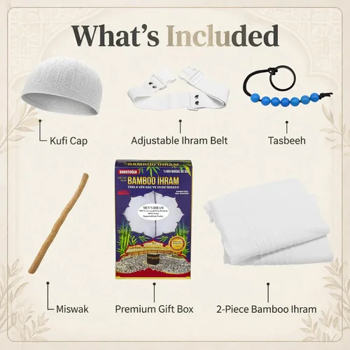 Vista 2 de Modefa Ihram islámico para hombre Umrah - Hajj Umrah Essentials - Juego de 2 piezas de Ehram Ahram para Hajj - Viscosa sin costuras hecha de bambú +