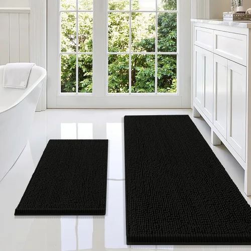 Vista 92 de Juego de alfombras de baño Smiry de 2 piezas, suave alfombra absorbente de chenilla y juego de alfombra en forma de U para inodoro, alfombra de baño