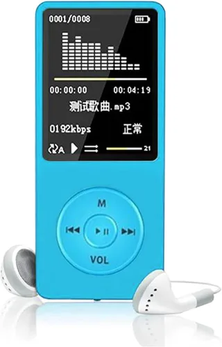 Vista 5 de Reproductor Mp4 azul con auriculares de reproducción de 70 horas, hasta 128 GB, reproductor de MP3 para deportes, reproductor de música portátil