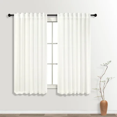 Vista 33 de Cortinas rústicas color beige tostado de 42 x 84 pulgadas de largo para sala de estar, juego de 2 paneles transparentes de lino natural, imitación