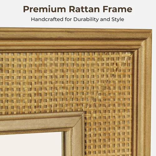 Vista 5 de WallBeyond Espejo de Pared de Ratán Rectangular, Espejo de Ratán de 22 X 28 Pulgadas con Marco de Madera para Decoración de Pared, Baño, Sala
