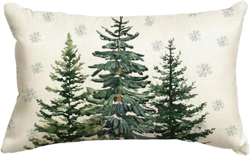 Vista 9 de AVOIN colorlife - Juego de fundas de cojín con diseño de árboles de Navidad y copos de nieve, 16 x 16 pulgadas, decoración festiva de invierno