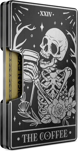Vista 12 de Cartera de aluminio grabada para hombre, clip delgado para dinero y tarjetero con acabado grabado. Bloqueo RFID mejorado, carteras compactas, únicas
